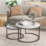 Stacking Coffee Tables Set, Marble Effect | White