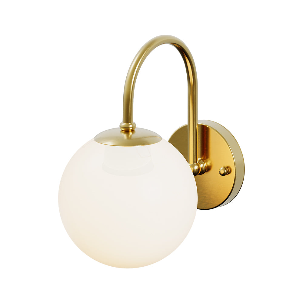 Contemporary Wall Lamp With White Glass Globe Shade And Gold Iron Frame – Elegant Lighting