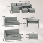 6 Piece Rattan Garden Furniture Set With Cushions, Grey