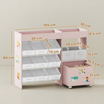 Kids Toy Storage Unit With 11 Fabric Bins, 3 Stickers | Pink