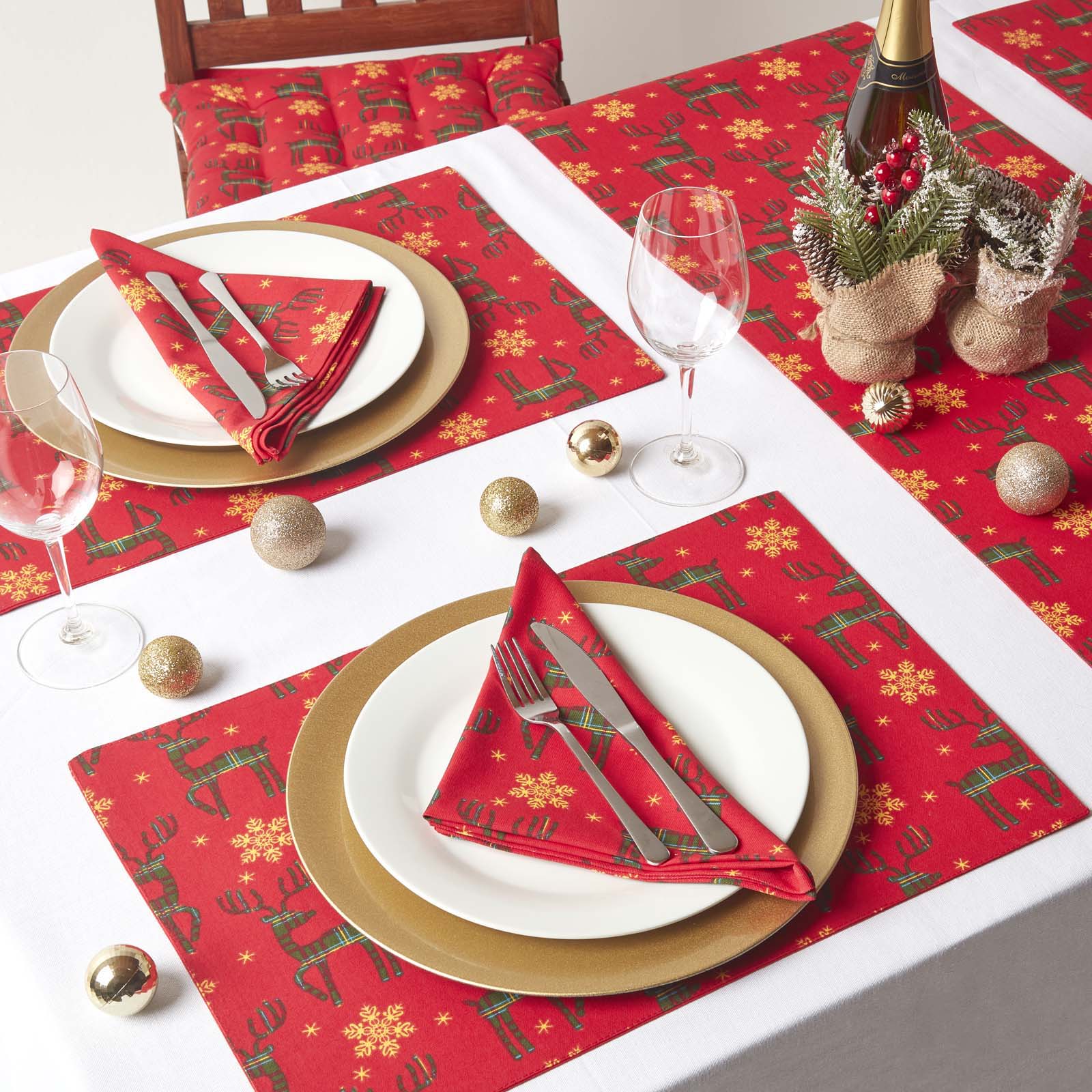 Red Reindeer Christmas Table Runner | 35cm x 180cm | Red