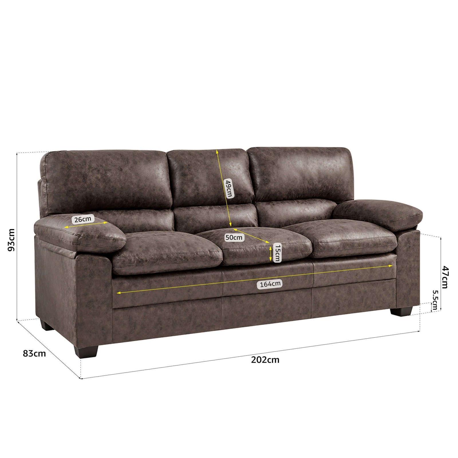 Bonded Faux Leather Sofa - 3 Seater | Dark Brown