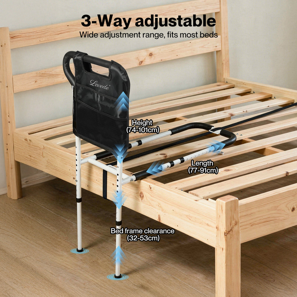Safety Bed Rails Adjustable For Elderly Adult Seniors Assit Mobility Aid | Black