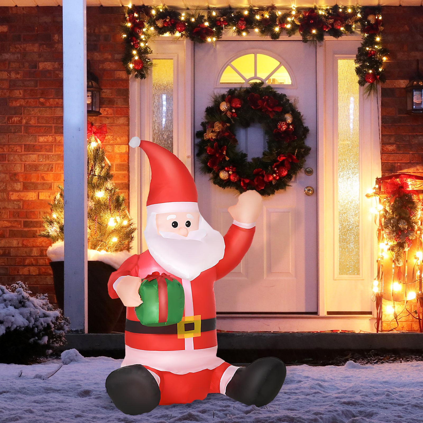 4ft Lighted Inflatable Santa Claus With Gift Box Christmas