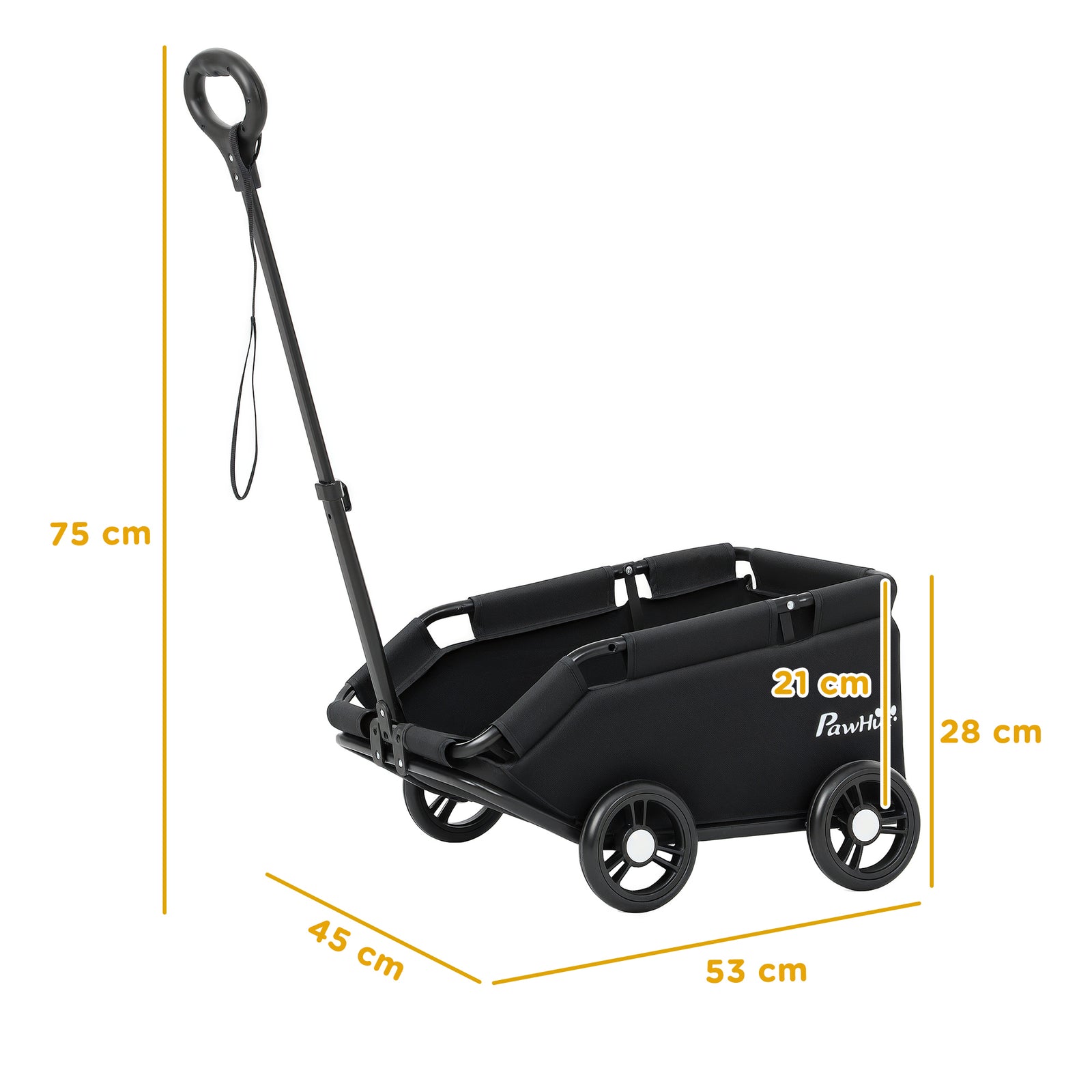 Foldable Dog Stroller With Safety Straps, Storage Bag | Black