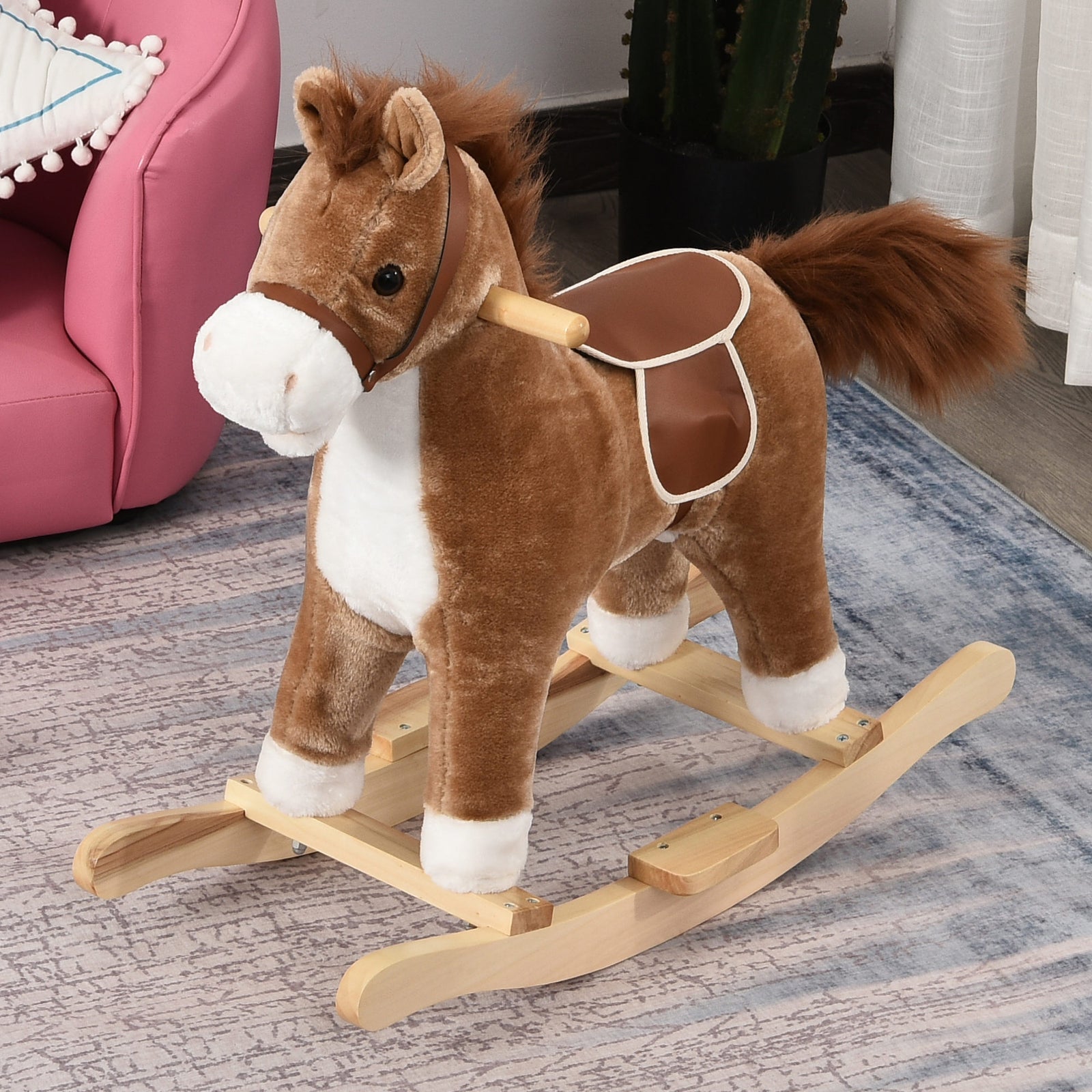 Kids Plush Rocking Horse W/ Moving Mouth Tail Sounds 18-36 Months | Brown