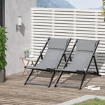 Set Of 2 Folding Garden Beach Aluminium Frame Deck Chairs | Dark Gray
