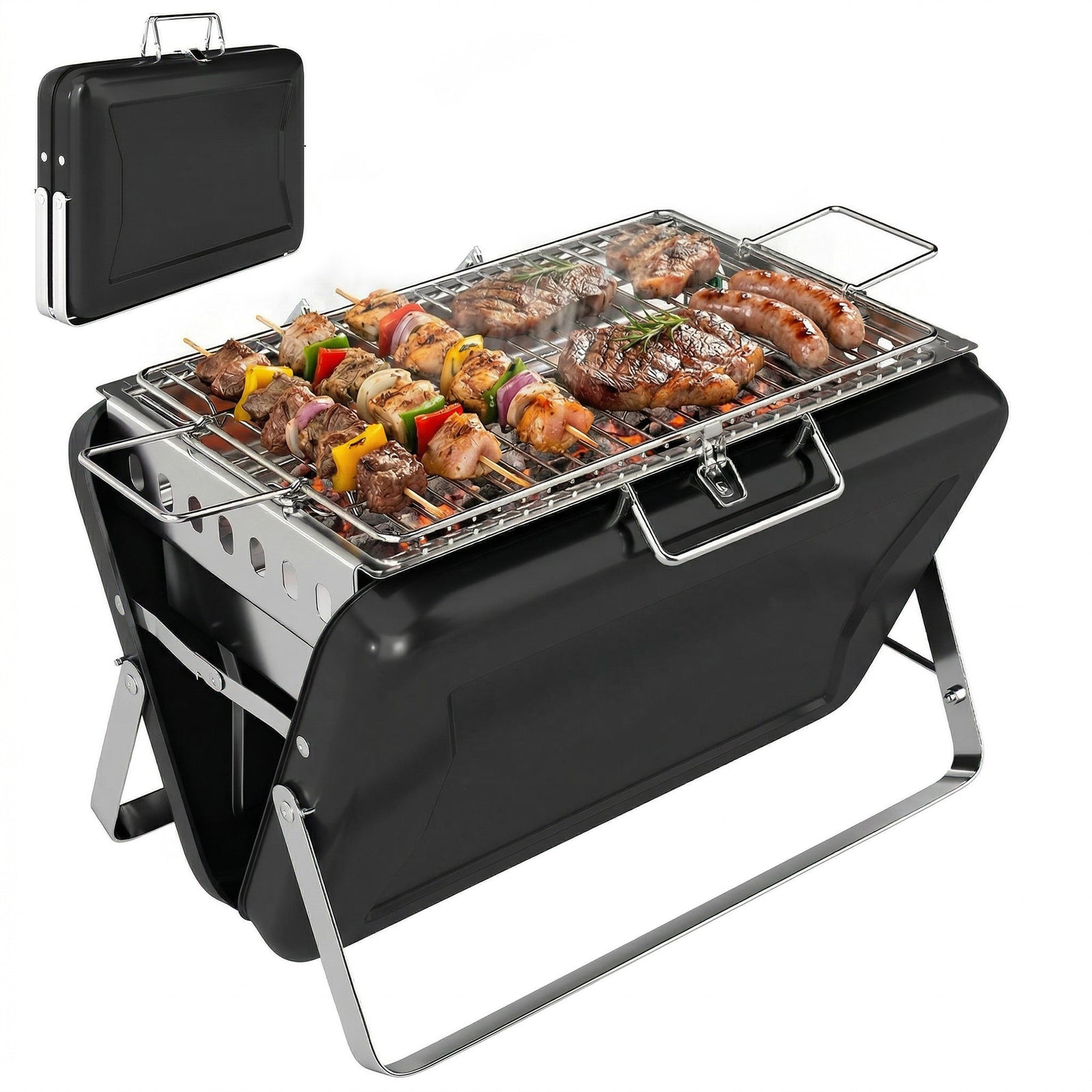 Charcoal Bbq Grill Portable With Tilting Grate | Black