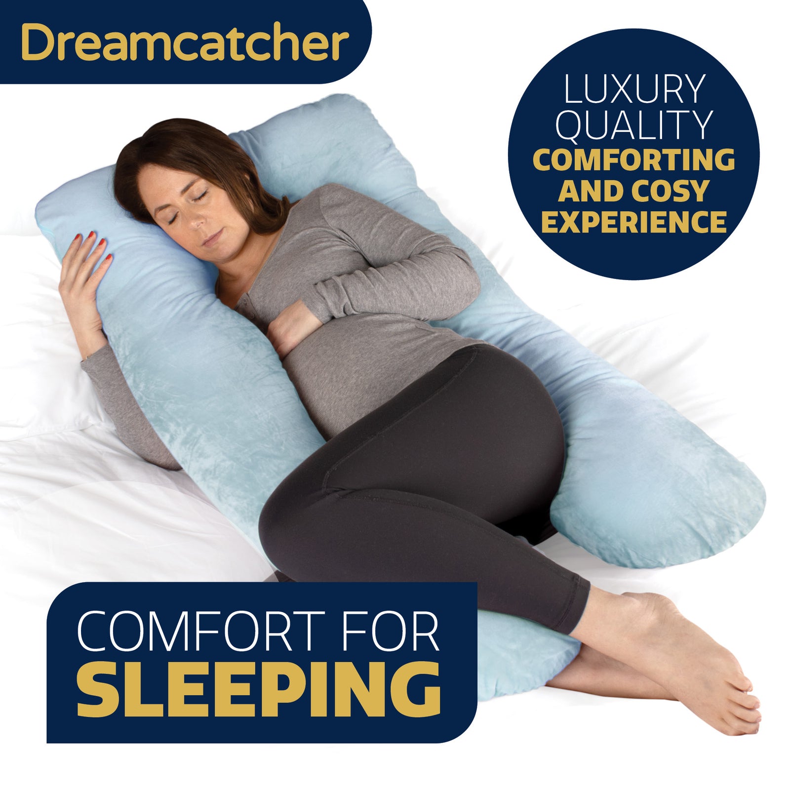 Pregnancy Pillow, U Shaped Shredded Memory Foam Maternity Cushion Machine Washable & Removable Velvet Cover | L | Blue