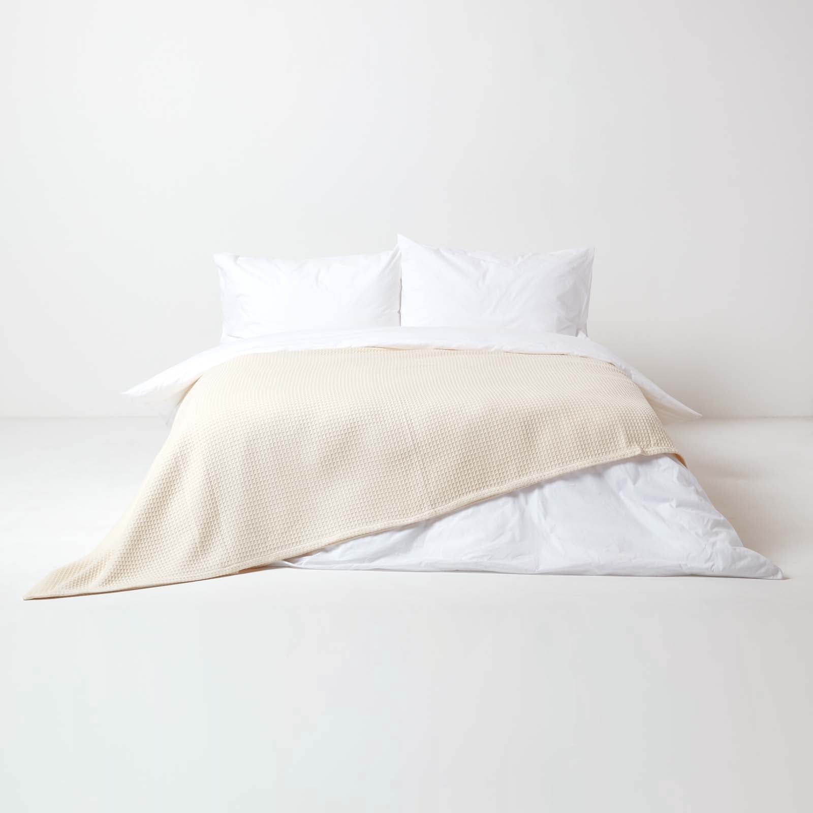 Organic Cotton Waffle Blanket/ Throw | 228cm x 228cm | Natural