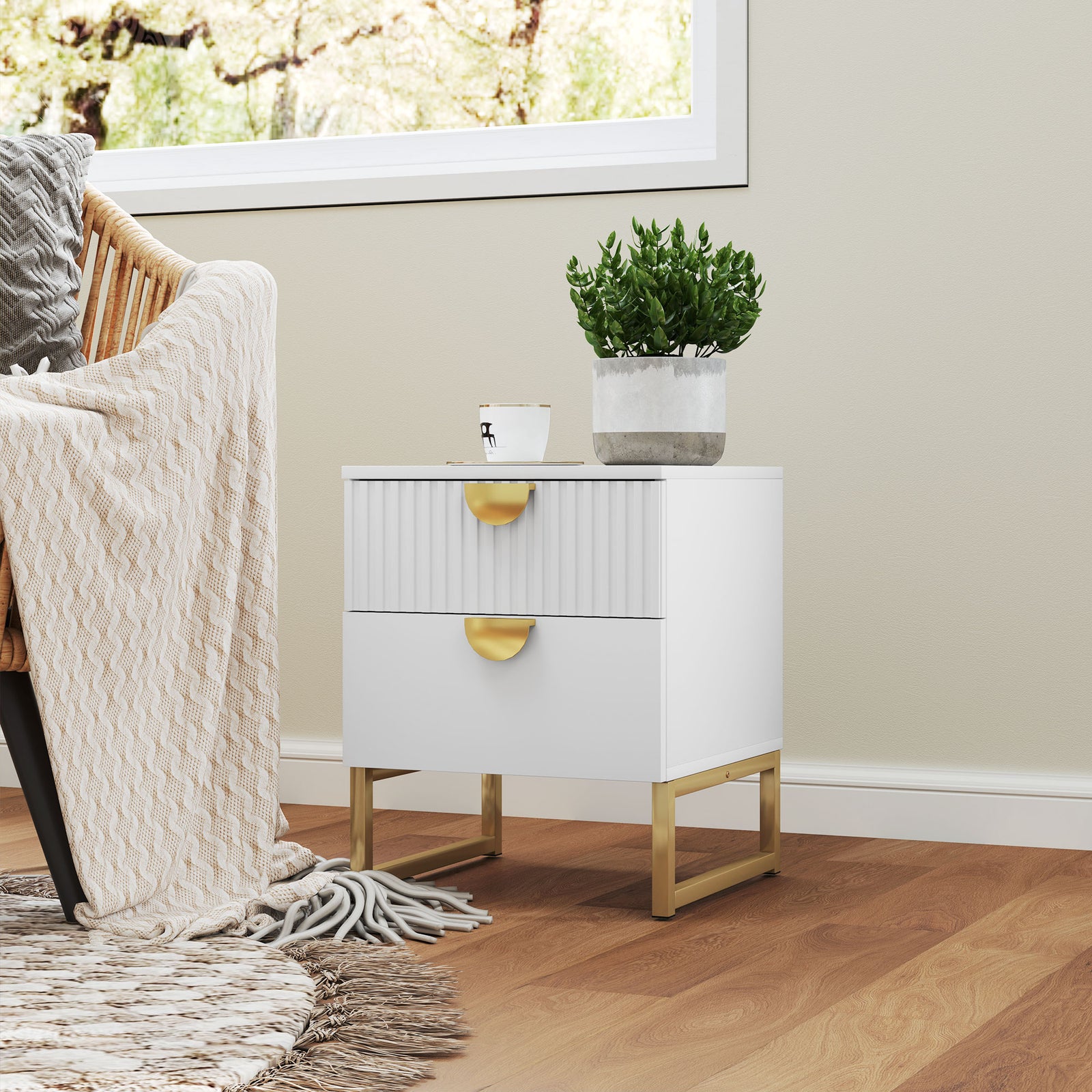 HOMCOM Bedside Table With 2 Drawers, Modern Side Table