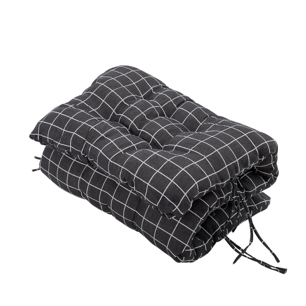 Outdoor Bench Cushion Black Checkered Thick Padded Seat Pad With Ties For Garden Or Patio Furniture