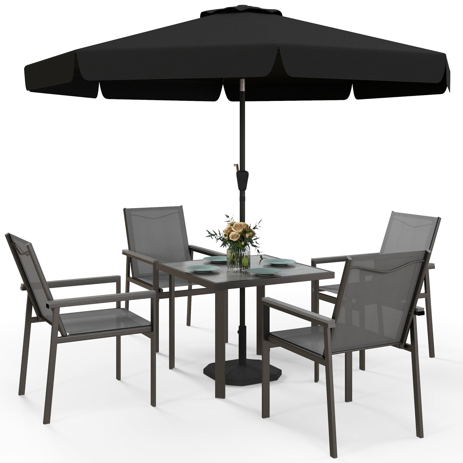 Outdoor Dining Table And 4 Armchairs, Garden Dining Set | 5 | Gray