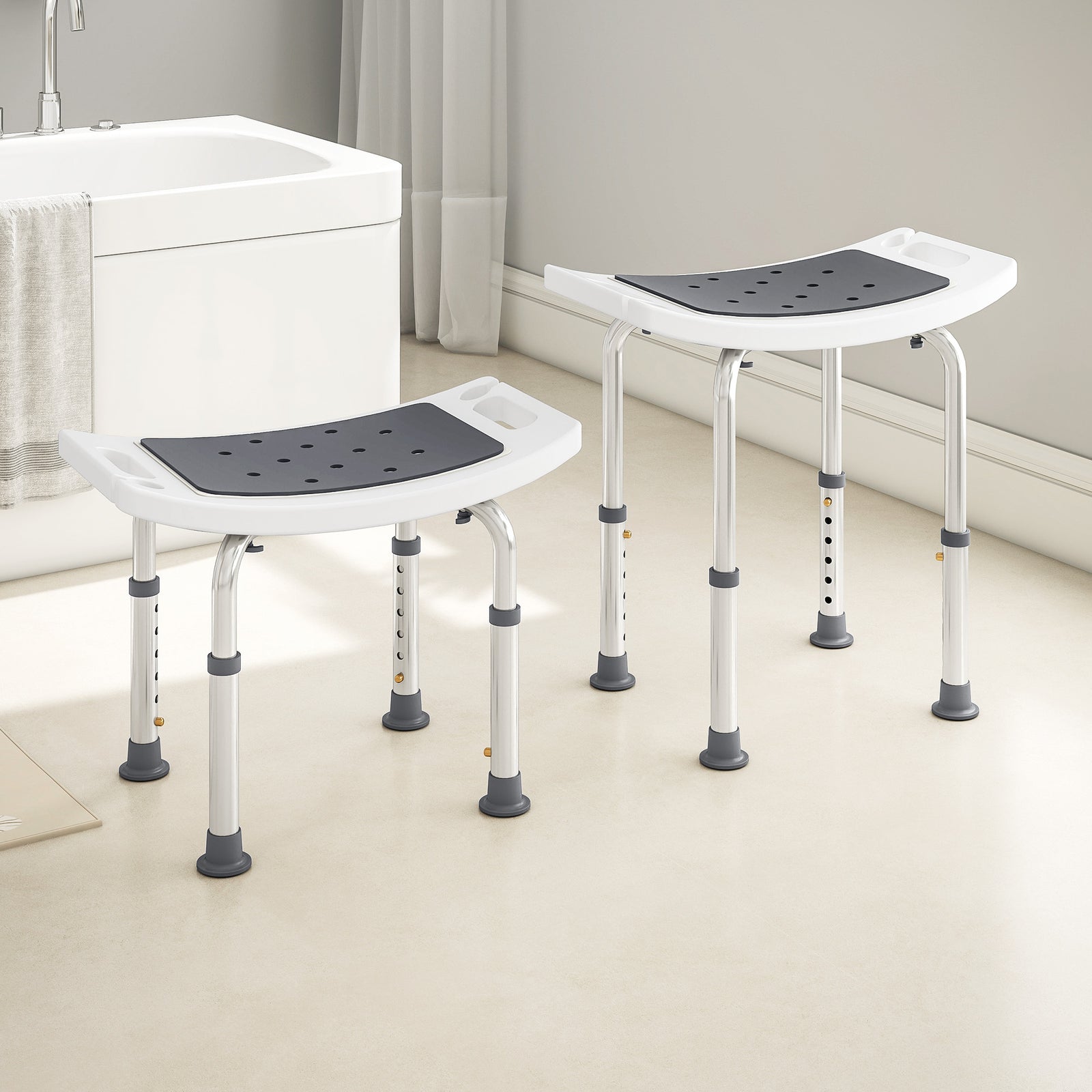 Adjust Aluminium Bath Stool Shower Non-slip W/ Shower Hole | Grey