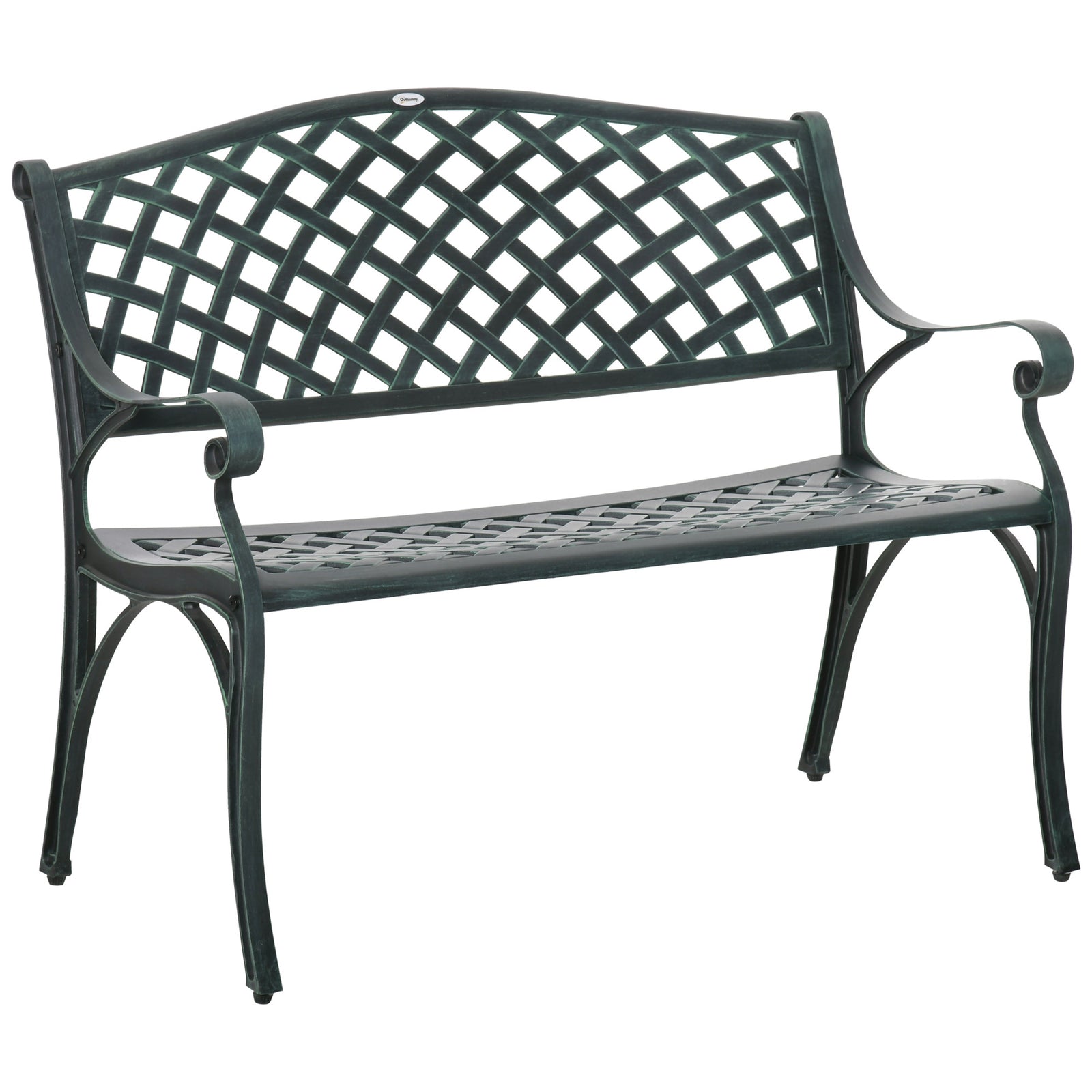 Cast Aluminium Garden Bench 2 Seater Antique Park Loveseat | Green