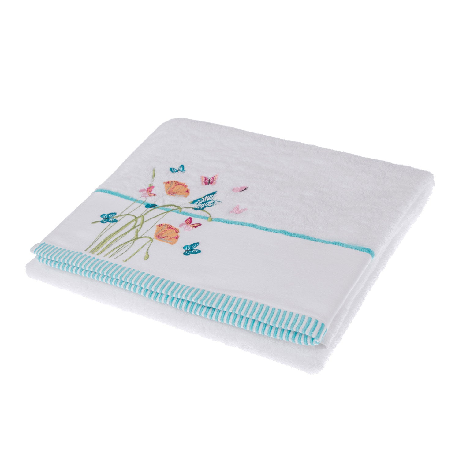 Turkish Cotton Embroidered Butterfly White Towel | Bath Towel | White