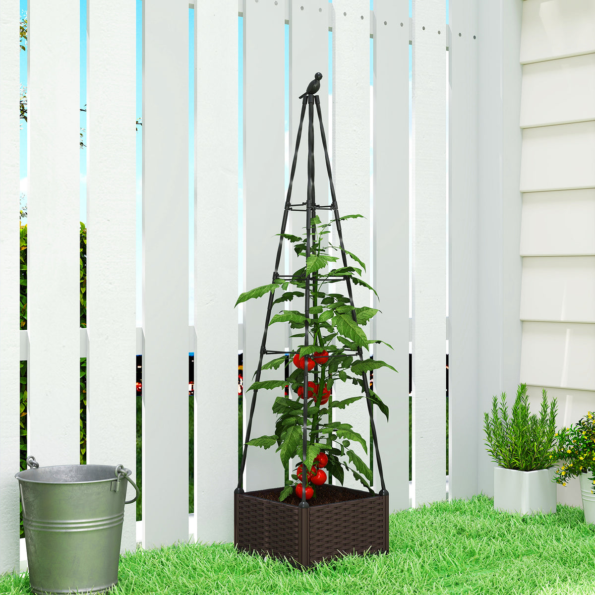 Outsunny Raised Garden Bed Planter Box With Trellis And Self Watering