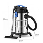 Wet Dry Vacuums Cleaner 30l Wheeled Powerful Compact Cleaning Handheld | Silver
