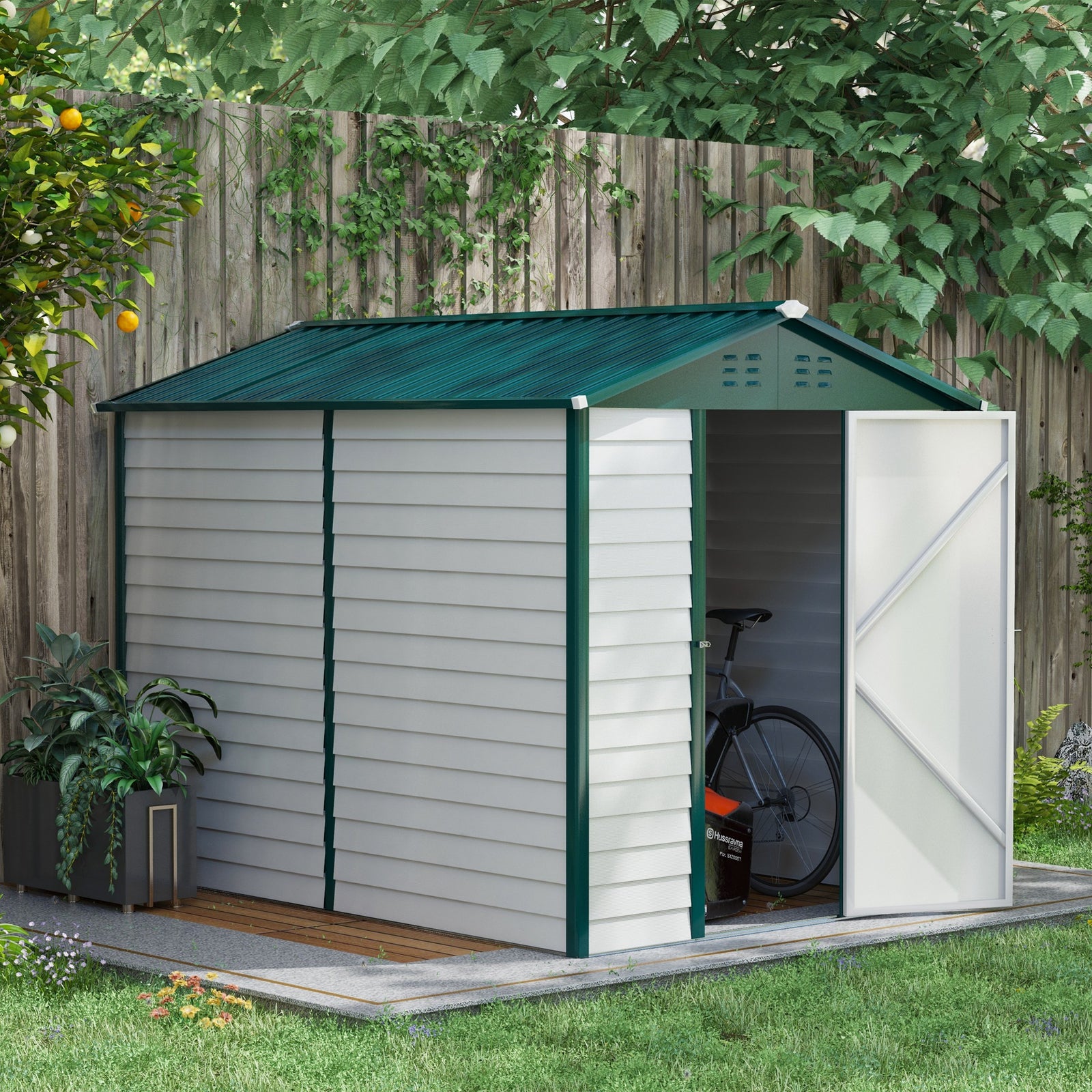 9'x6' Galvanized Metal Garden Shed Tool Storage Shed Patio | Green