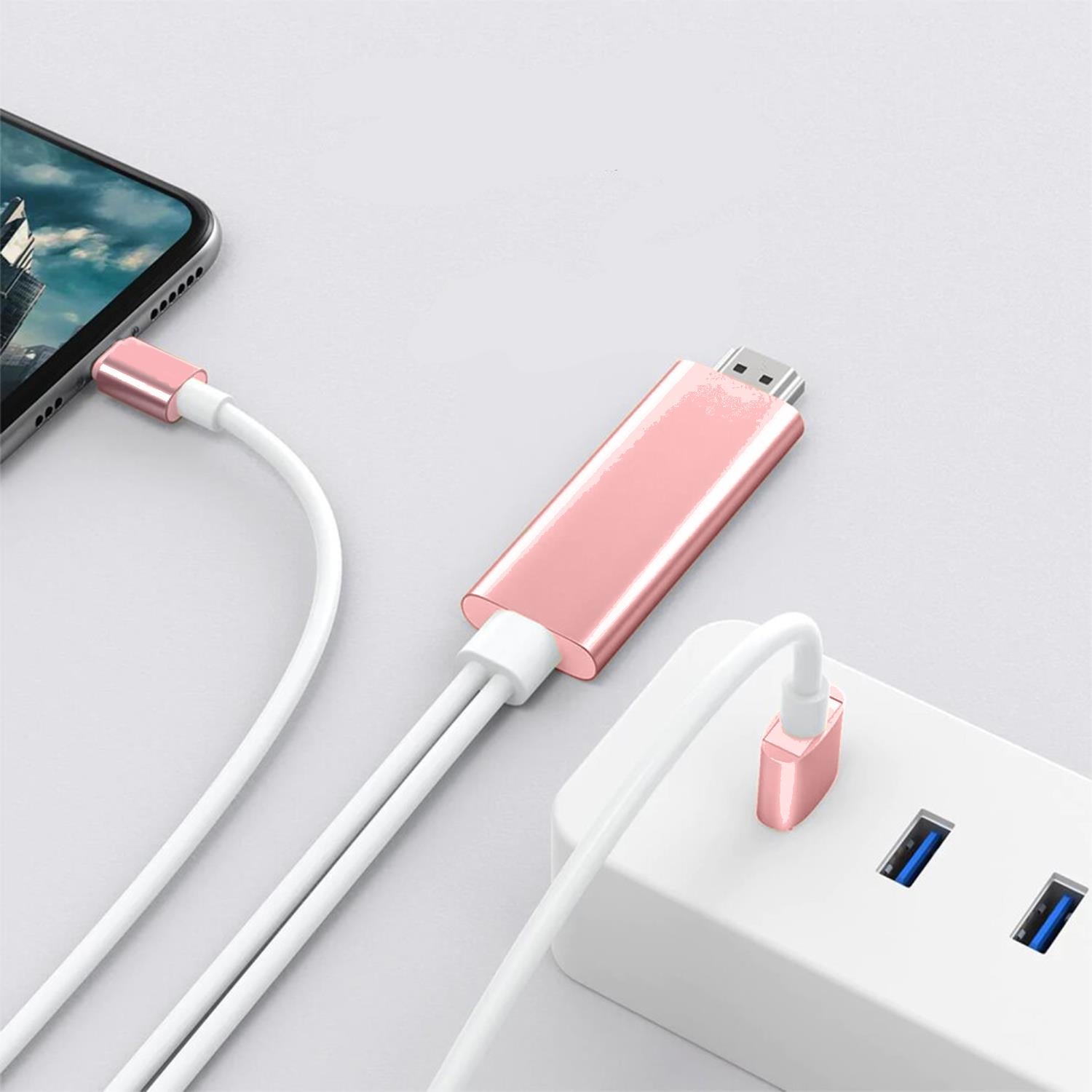 Full Hd Support Hdmi Connector Cable For Phone/pad | Pink
