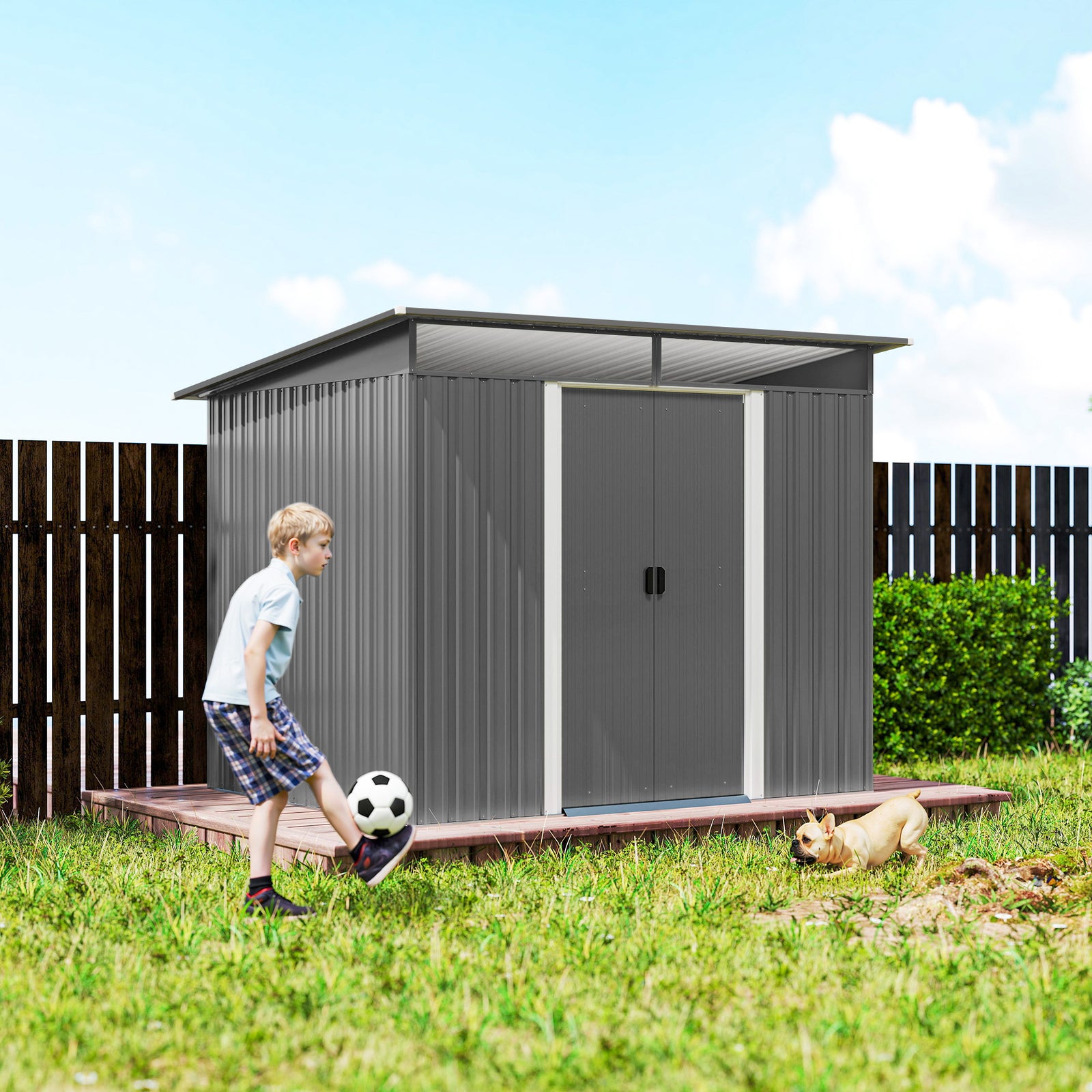 Garden Shed Outdoor Storage Tool Organiser W/ Double Sliding Door | Light Grey
