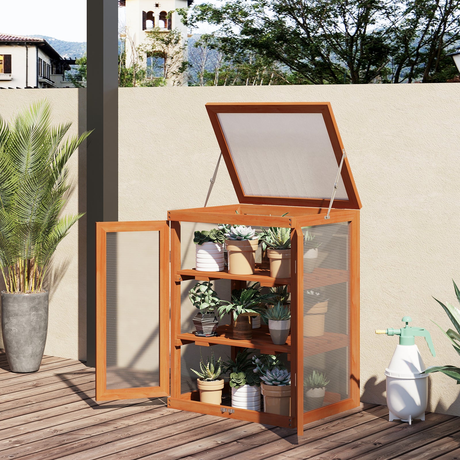 Mini Wood Greenhouse Cold Frame Plant Box (3 Types) | Orange