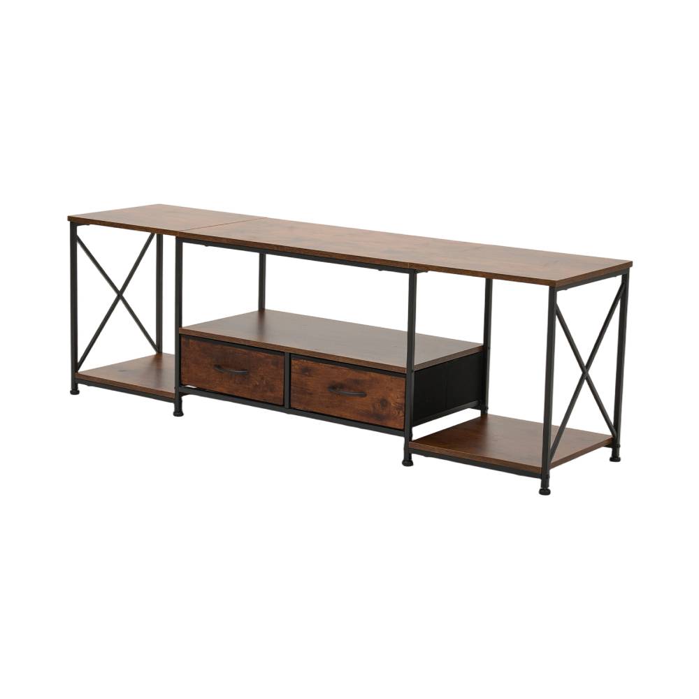 Modern Tv Stand With Fabric Drawers, Spacious Storage Entertainment Center | Brown