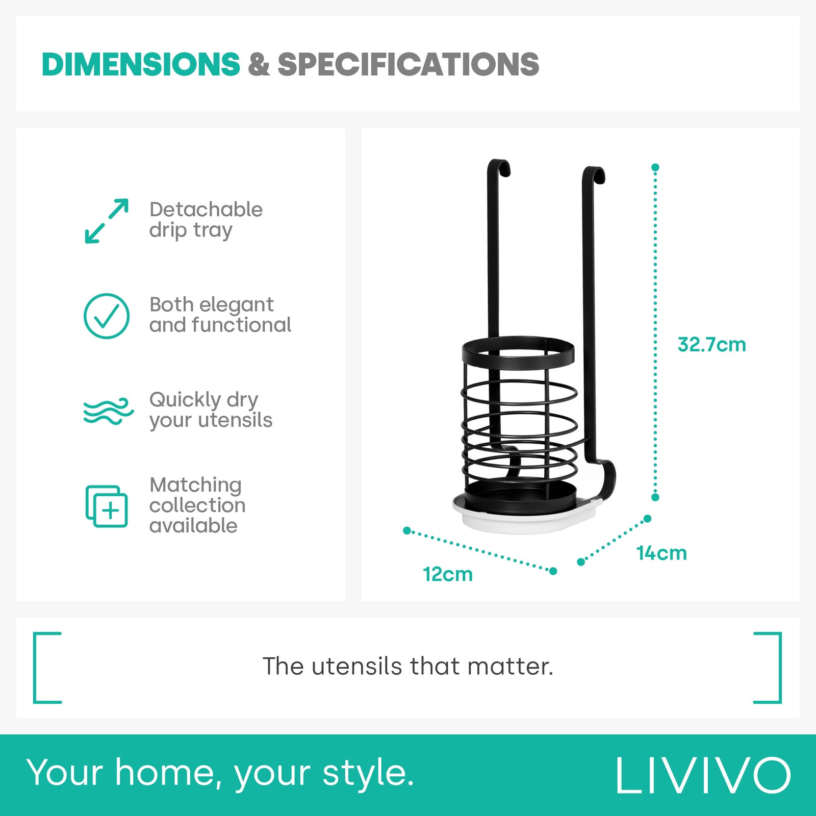 Hanging Utensil Holder - Black