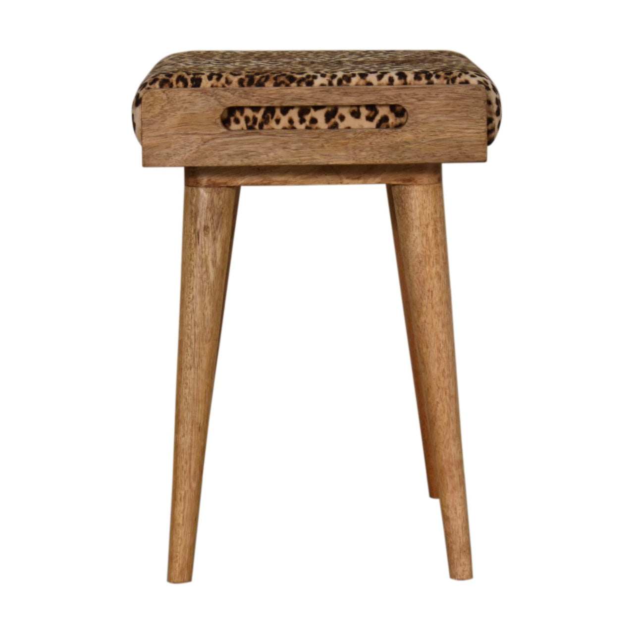 Solid Mango Wood Leopard Velvet Tray Style Footstool