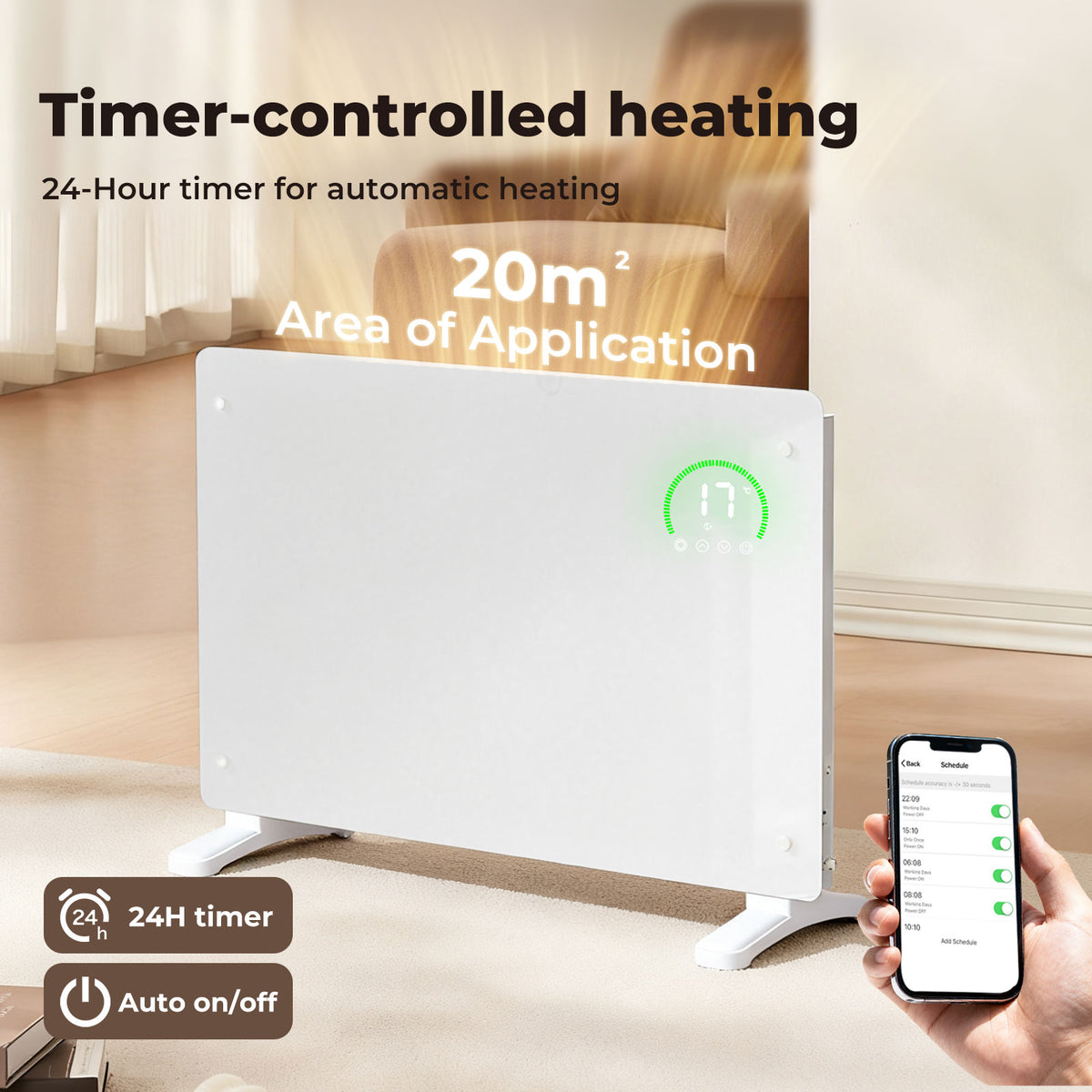 Electric Radiator 2000w Panel Heater Wall Mounted Freestanding | White