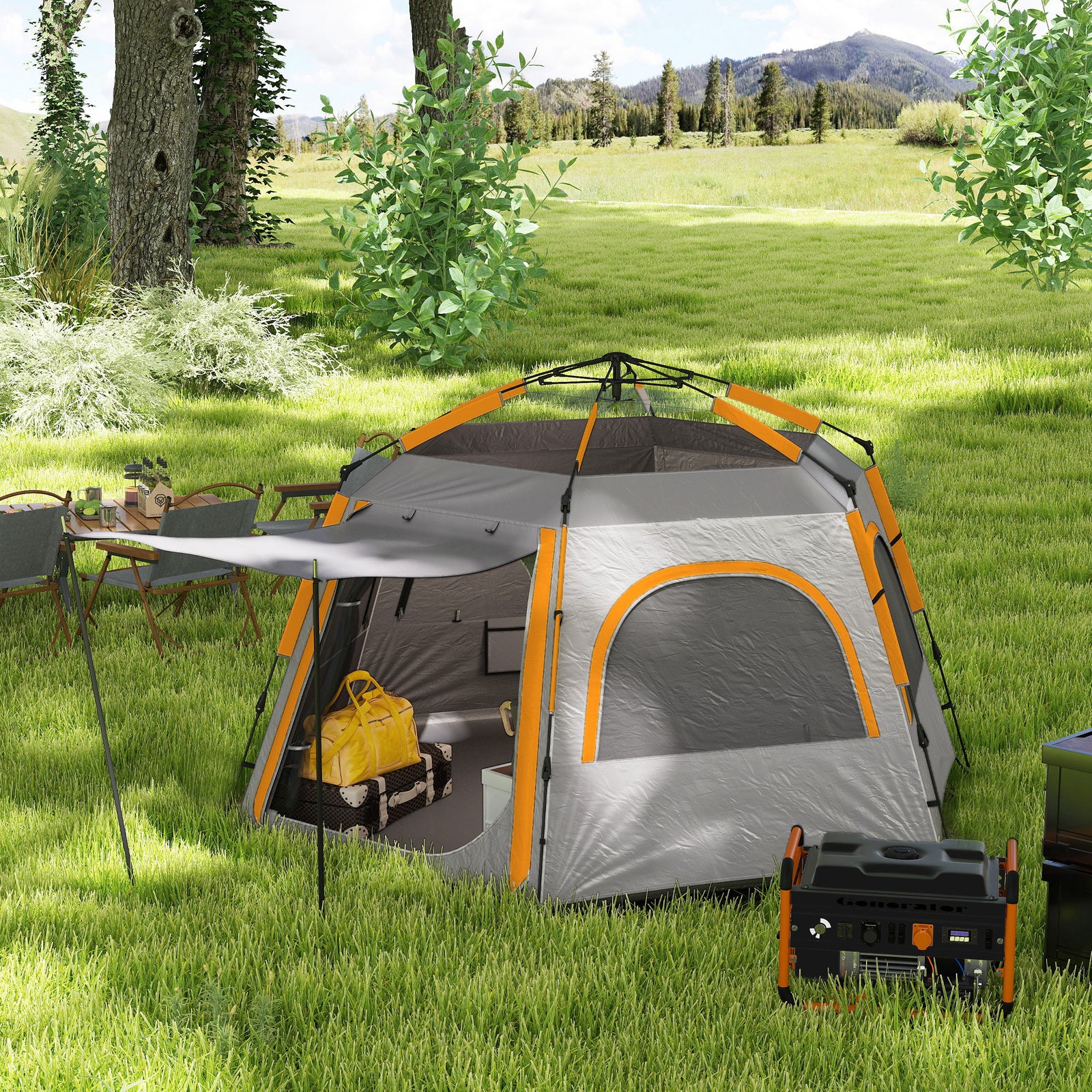 Instant 2/3/4 Person Dome Tent, Hexagonal | Light Grey