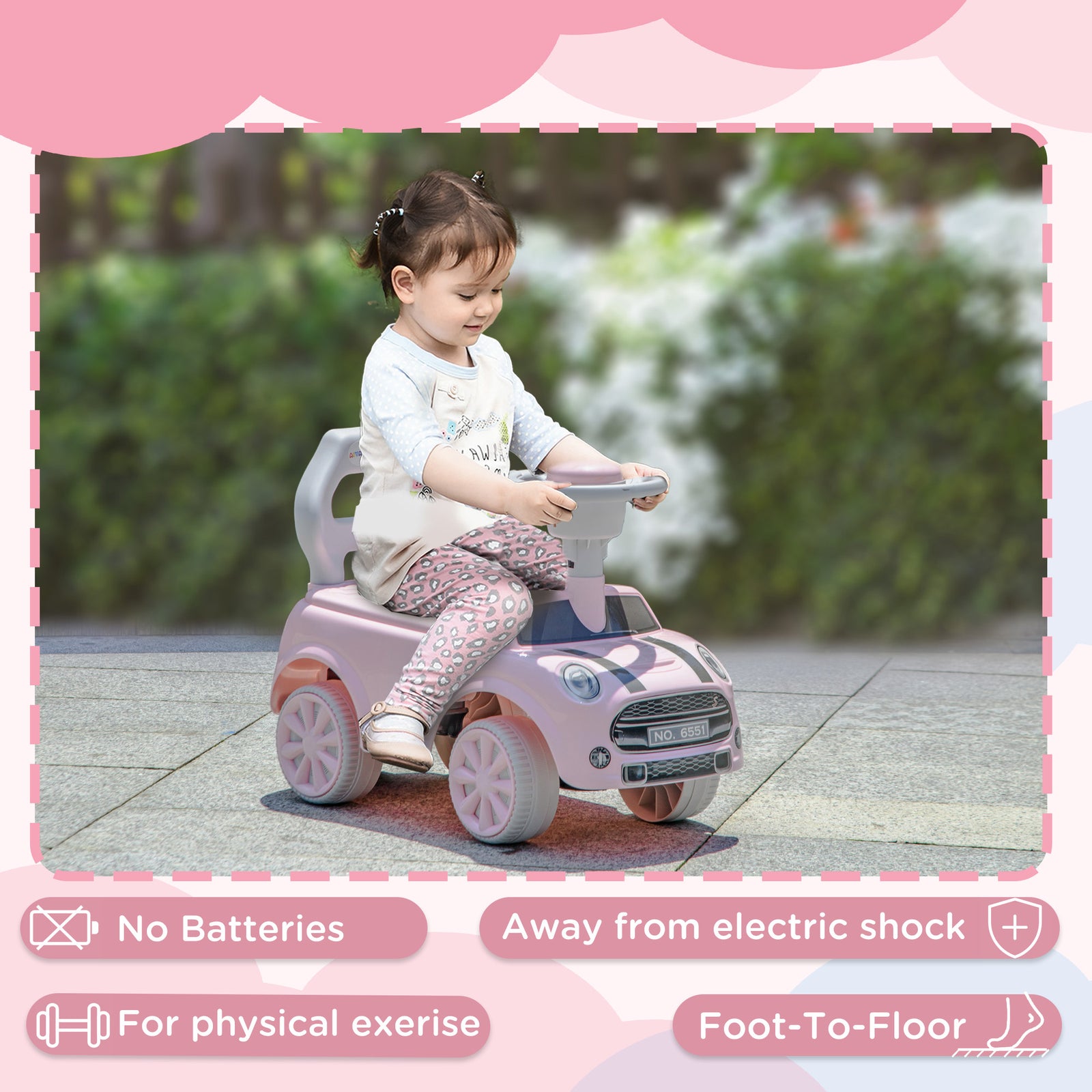 Ride On Car Foot To Floor Sliding Car W/ Air Horn | Pink