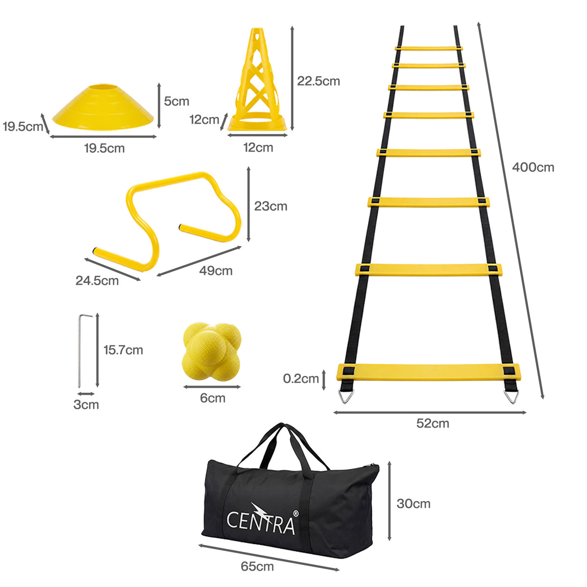 Centra Football Training Equipment Pro Agility Speed Ladder Cones Hurdle