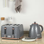 1.7l Kettle and 4 Slice Toaster Set With Defrost Reheat | Large | Grey