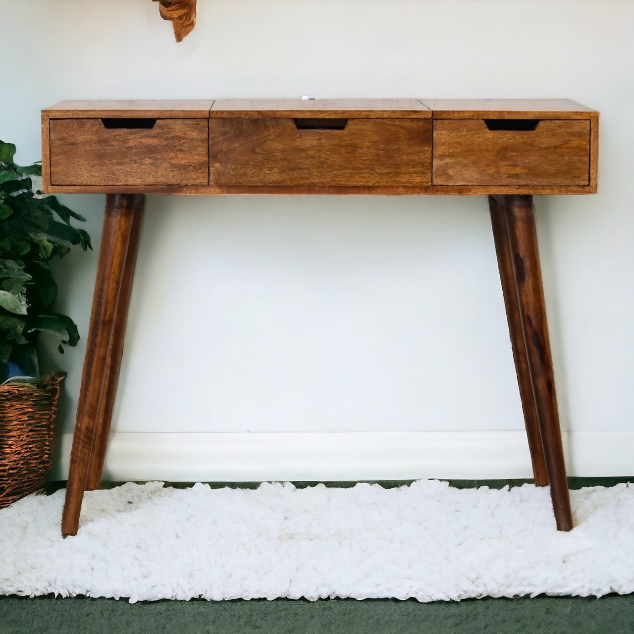 Solid Mango Wood Chestnut Foldable Mirror Table