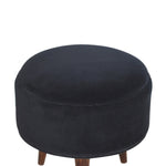Solid Mango Wood Black Velvet Nordic Style Footstool
