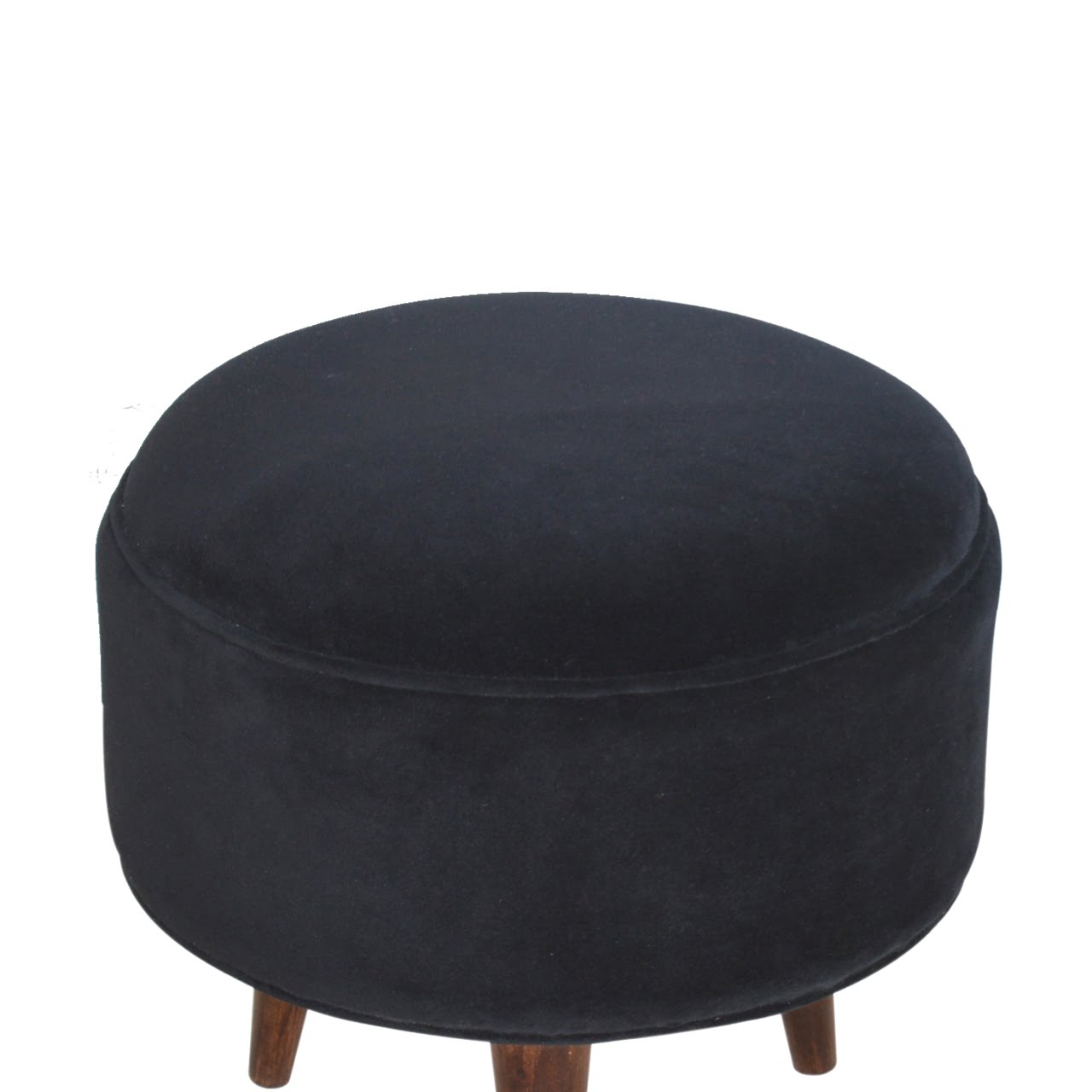 Solid Mango Wood Black Velvet Nordic Style Footstool