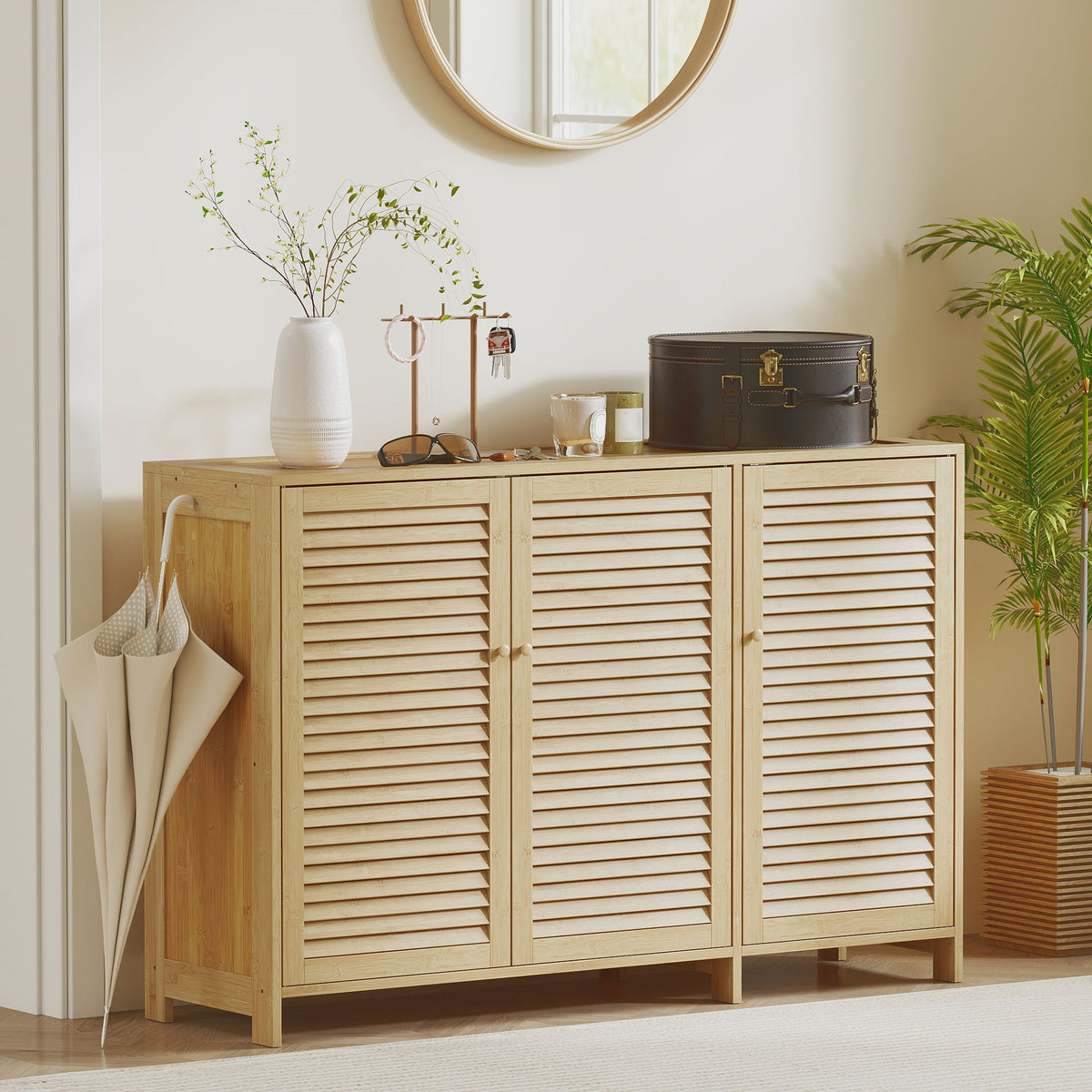 HOMCOM Bamboo Shoe Cabinet With Louvered Doors Pairs Shoe Storage Cabinet