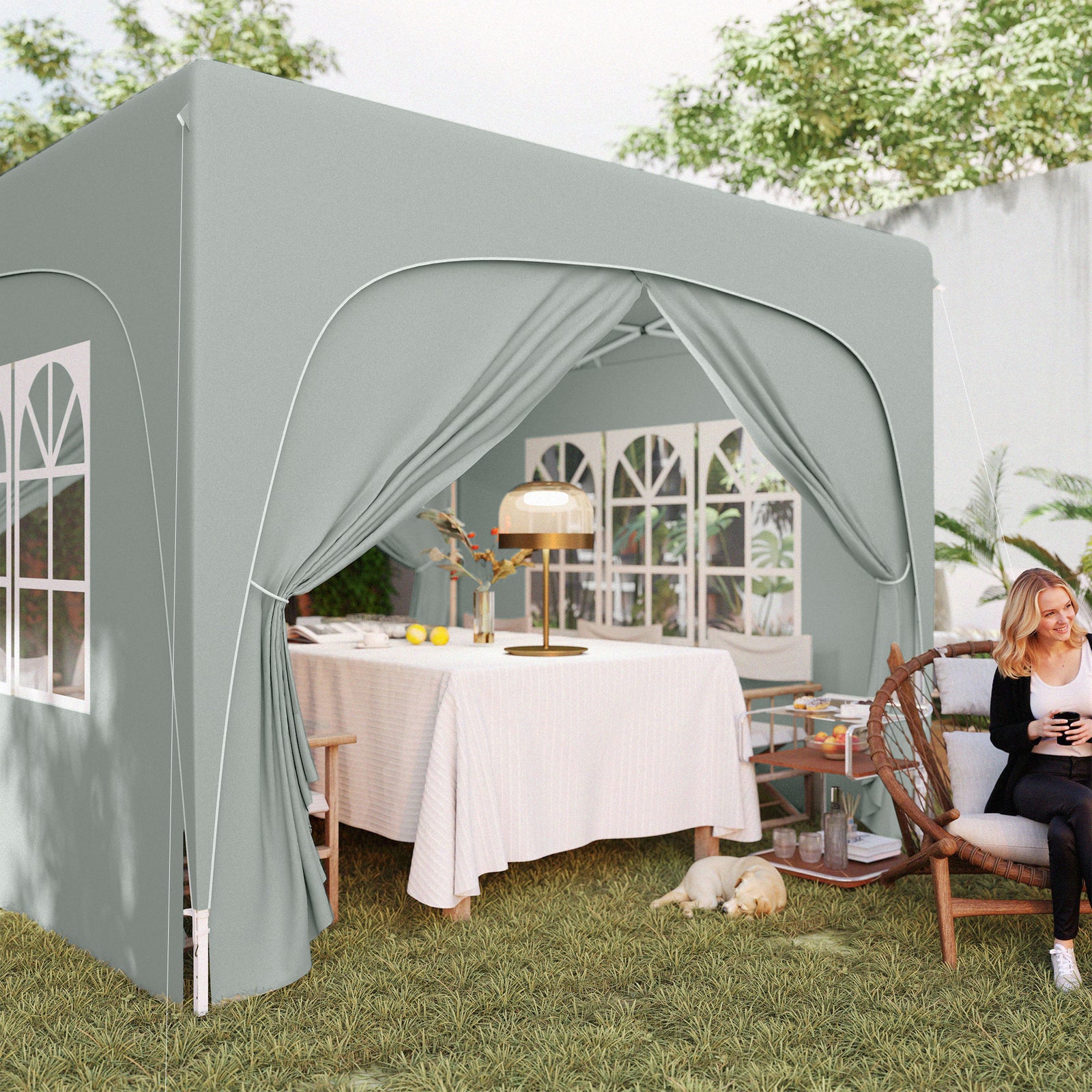 3x3m Pop Up Gazebo With Sides, Bag, Upf50+ | Light Grey
