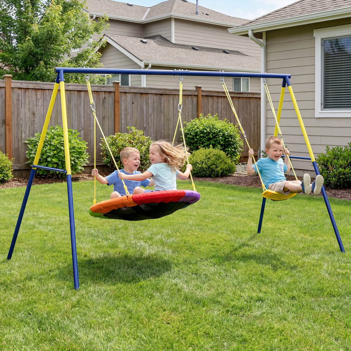 AIYAPLAY Kids Swing Set With Double Swings, Metal Frame, 150kg Capacity