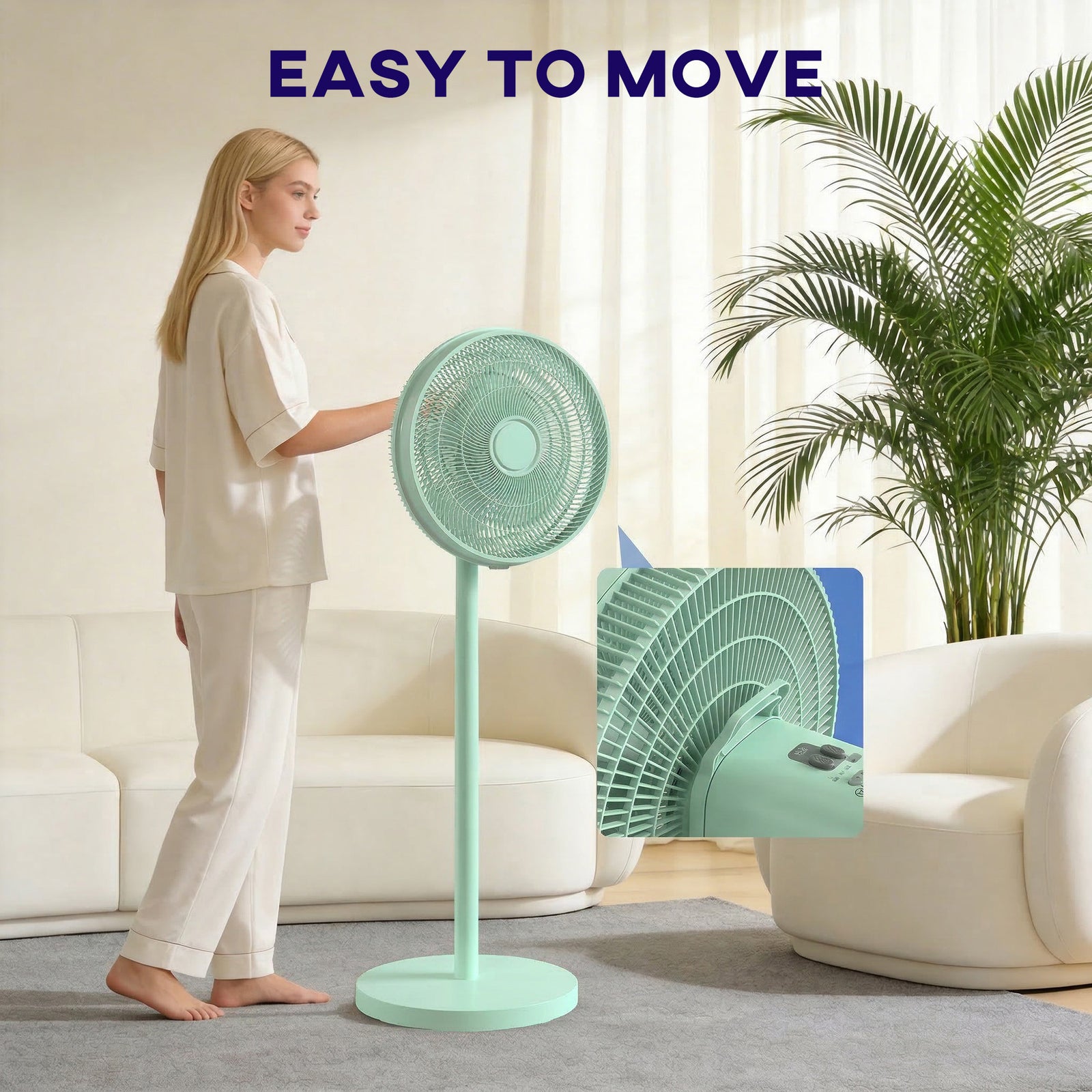 40 Cm Standing Pedestal Fan, Quiet Electric Cooling Floor Fan | Green