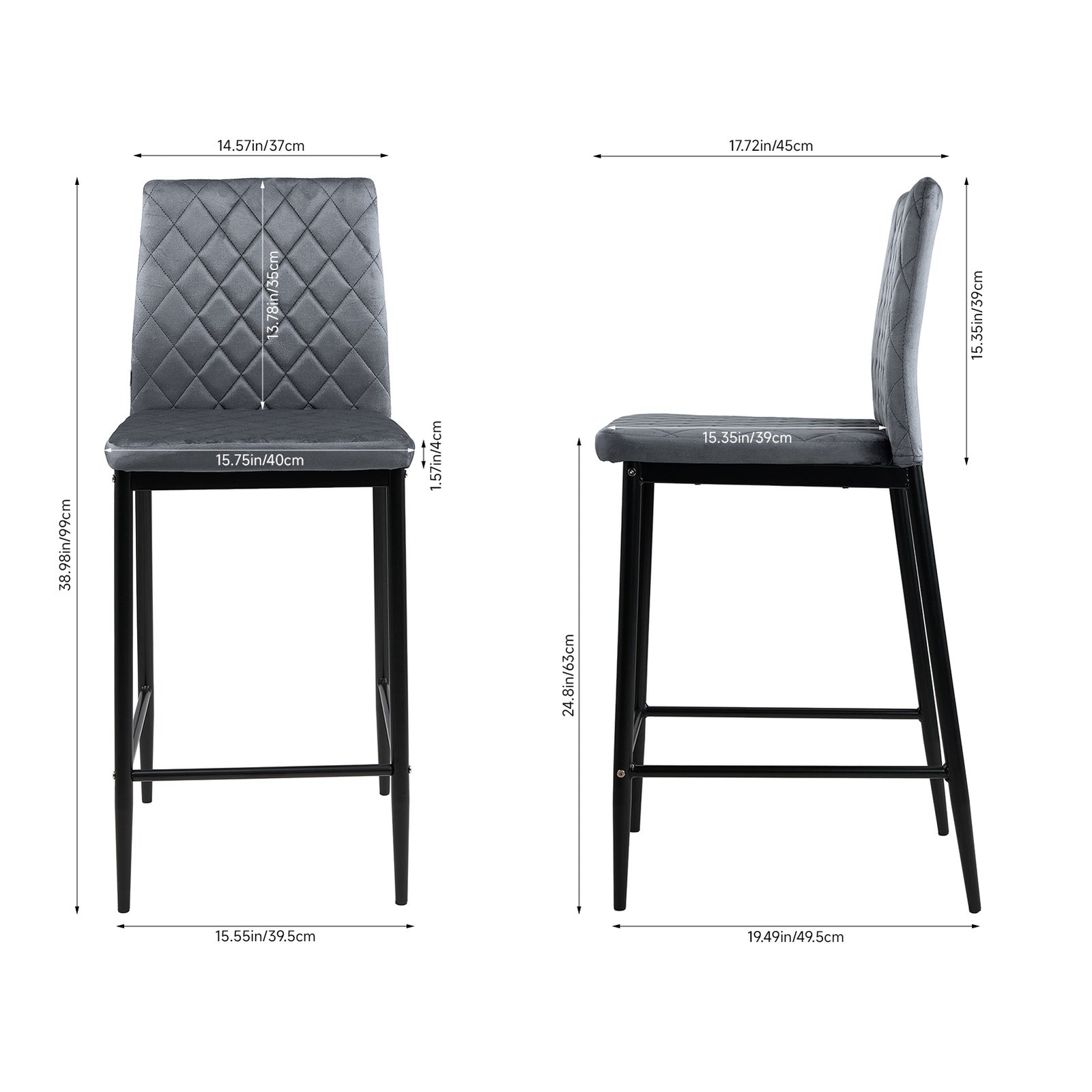 2pcs Upholstered Bar Stools | Grey