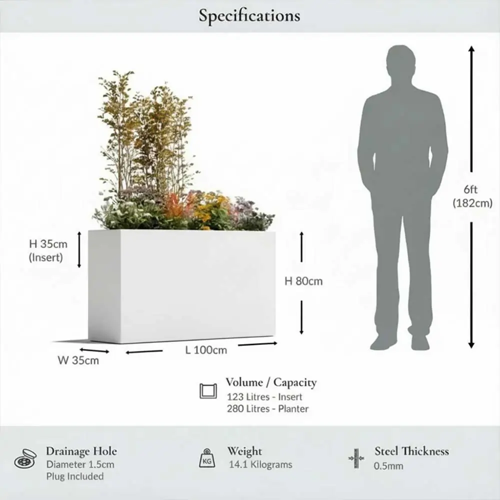 Long Zinc Galvanised Tall Trough Planter | 100cm x 35cm x 80cm | White
