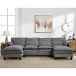 U-shaped Textured Breathable Chenille Sectional Sofa With Dual Chaise – Modular Living Room Couch With Lumbar Cushions | Grey