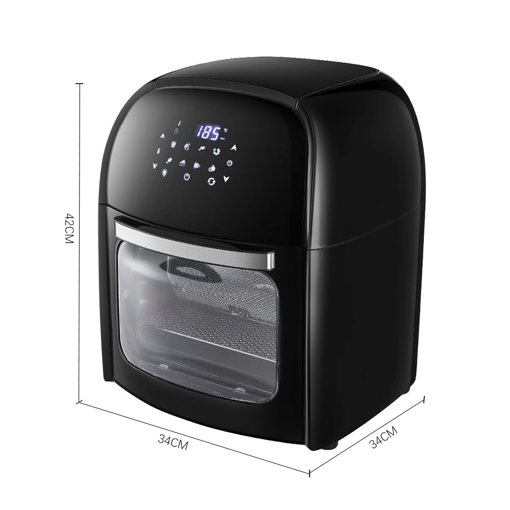 12l Digital Air Fryer Oven With Rotisserie & Skewer Set – 1800w Large Capacity, Touch Panel, 8 Preset Modes, Mesh Tray & Oil Collection Tray
