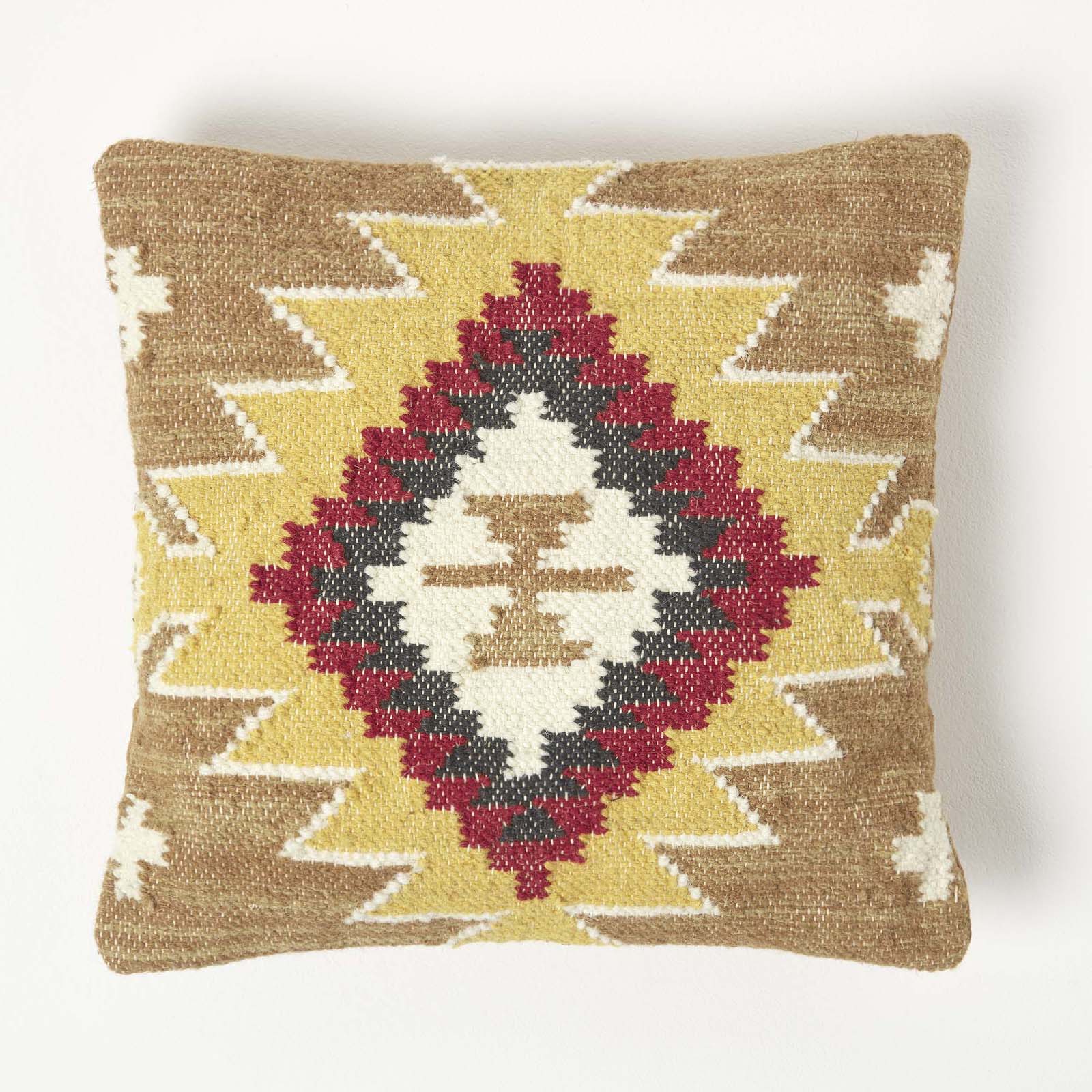 Handwoven Kilim Cushion With Feather Filling | 45cm x 45cm | Brown