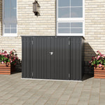 Outdoor Metal Garbage Storage Shed With Hinged Lid – Lockable Steel Trash Can Storage Cabinet For Garden & Patio