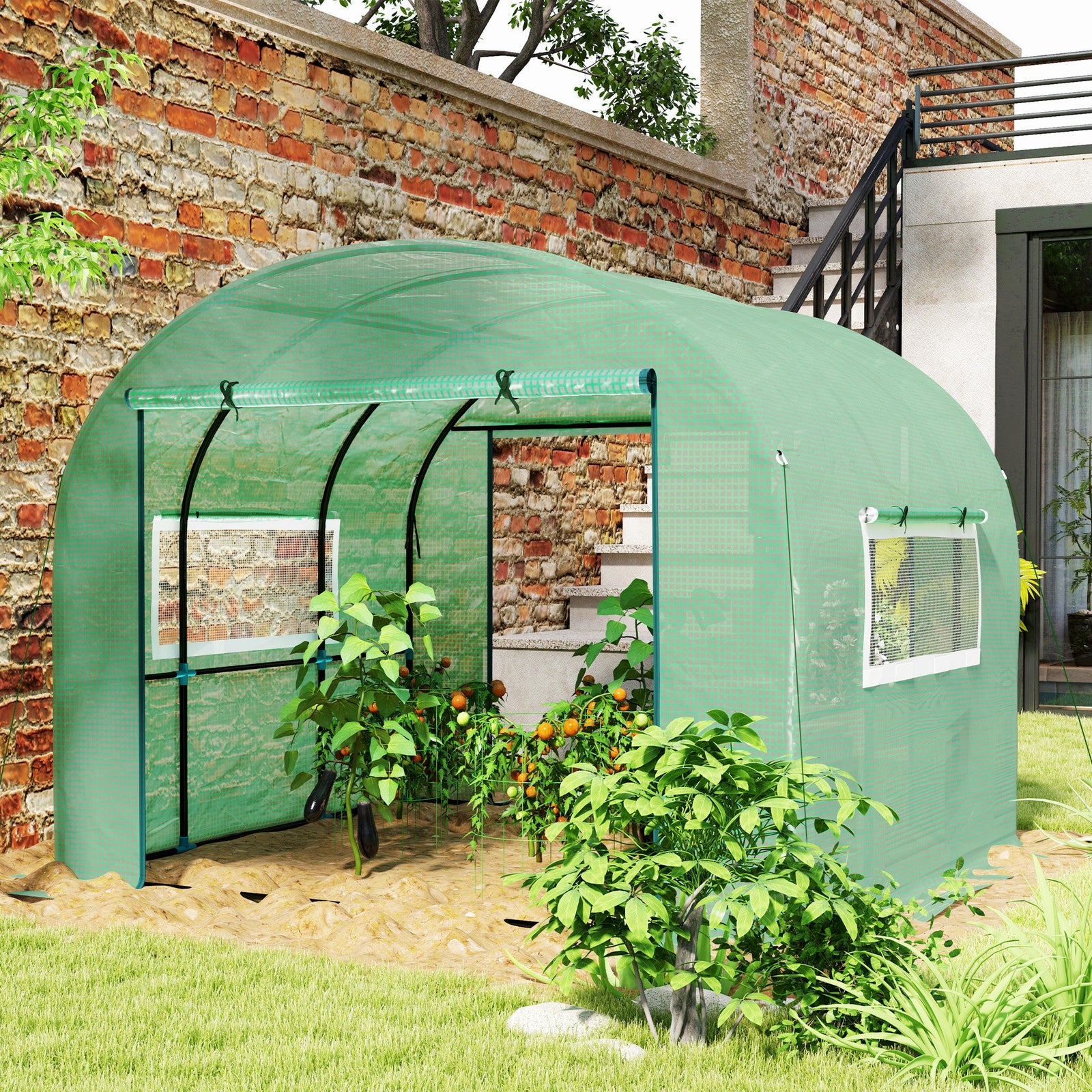 Polytunnel Greenhouse W/ Uv-resistant Pe Cover, Grow House | Large | Green