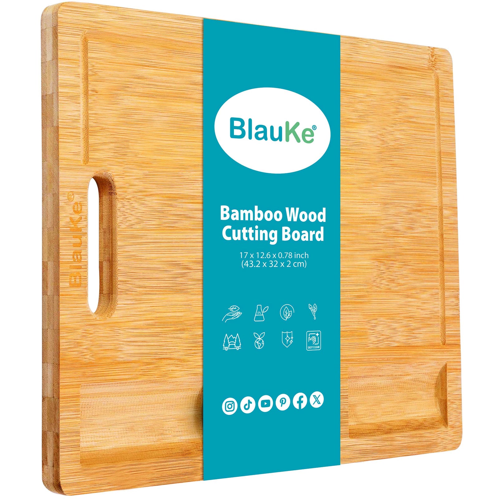 BlauKe Wood Cutting Board For Kitchen 43x32cm - Extra Large Bamboo Cutting Board With Juice Groove, Butcher Block, Chopping Board