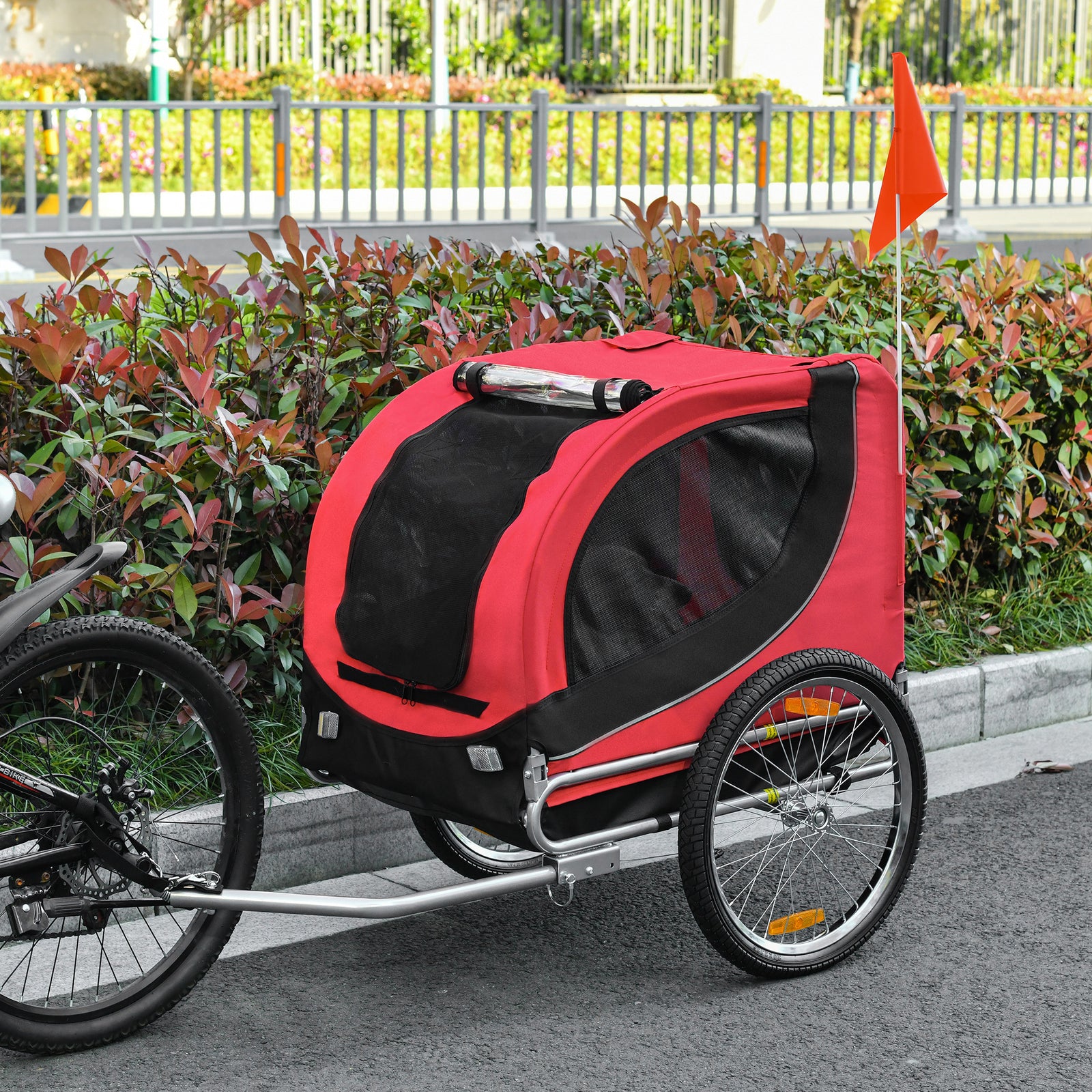 Pawhut Pet Bicycle Trailer Steel Dog Bike Carrier Water Resistant Travel | Red